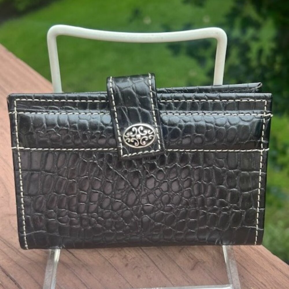 BRIGHTON Black Leather Croc Mini WALLET